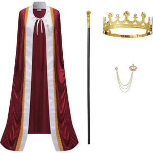 Bordeauxrood Koning Kostuum met Kroon voor Volwassenen en Tieners
