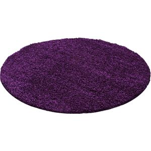 Tapijtenloods Basic Rond Shaggy vloerkleed Paars Hoogpolig- 120 CM ROND