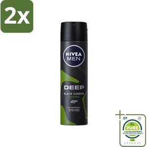 Nivea - Men - Deodorant - Spray - Deep Black Carbon Amazonia - 150 ml - Voordeelverpakking - 2 stuks - NIVEA MEN - Deodorant spray