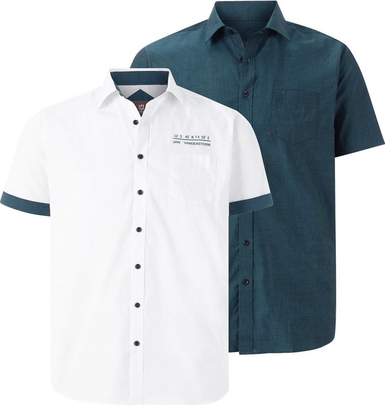 Jan Vanderstorm - Overhemd - Petrol/Wit - Comfort Fit - 2 Pack
