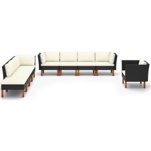 vidaXL 9-delige Loungeset - Zwart en Crèmewit Tuinstoel - Lounge Set - Buitendecoratie - Buitenleven - Teak Meubel