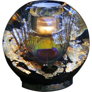 Prachtige theelichthouder met LED-verlichting - pauwenveer met gouden sparkels