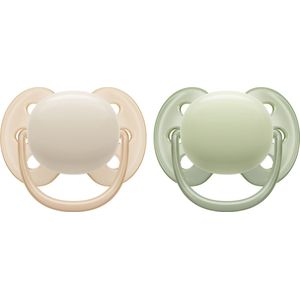 Philips Avent Ultra Soft Fopspeen - 0 tot 6 Maanden - 2 Speentjes - Beige/Lichtgroen - SCF091/05