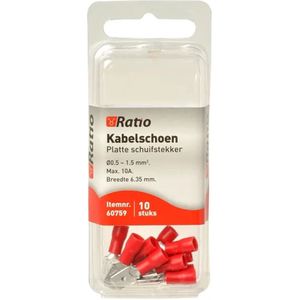 Ratio® Kabelschoen Platte schuifstekker 0,5-1,5mm² - Vlakstekker - Rood - 10st in blister