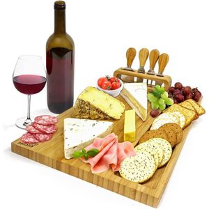 Grote kaasplank en charcuteriebord cadeauset met messen & houder - Natuurlijk bamboe - Ideale cadeauset voor housewarming verjaardag Kerstmis bruiloft - Joeji's Kitchen Cheeseboard