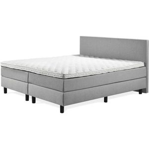 Boxspring Praag 2.0 - 140x210 cm - Compleet met matrassen en topmatras - Kleur: lichtgrijs