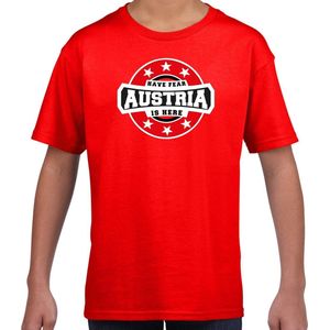 Have fear Austria is here t-shirt met sterren embleem in de kleuren van de Oostenrijkse vlag - rood - kids - Oostenrijk supporter / Oostenrijks elftal fan shirt / EK / WK / kleding 158/164
