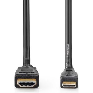 Nedis High Speed ​​HDMI-Kabel met Ethernet - HDMI Connector - HDMI Mini-Connector - 4K@30Hz - 10.2 Gbps - 1.50 m - Rond - PVC - Zwart - Label