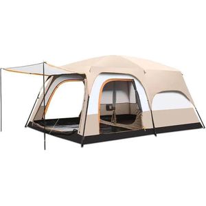Lopoleis® Kampeertent – Quechua tent – Pop up tent 5+ personen– Koepeltent – Tunneltent – Waterdicht Oxford doek – Beige – 430x305x200cm