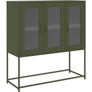 vidaXL Commode - Dressoir - Dressoir 100,5x39x107 cm koudgewalst staal olijfgroen - Opbergkast - Industrieel - Vintage
