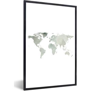 Fotolijst incl. Poster - Wereldkaart - Minimalisme - Grijs - 40x60 cm - Posterlijst