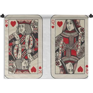 Wandkleed Speelkaarten - Illustratie van de speelkaarten de koning en koningin Wandkleed katoen 90x67 cm - Wandtapijt met foto