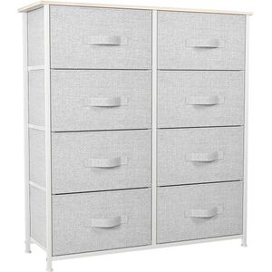 Commode met laden, kast met 8 laden van stof, opbergcommode, moderne stijl voor slaapkamer, woonkamer, kinderkamer, hal, lichtgrijs opbergkast