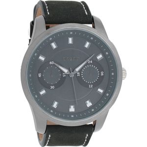 OOZOO Timepieces - Titanium horloge met donker blauwe leren band - C8207
