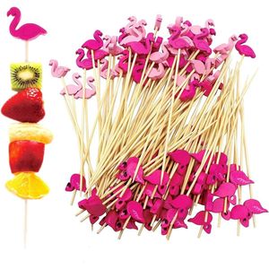 100 stuks Flamingo Bamboe Cocktail Prikkers Handgemaakte Decoraties 12 cm Fruit Bamboe Prikkers Feest Voedsel Decoraties Creatieve Fruit Bamboe Prikkers