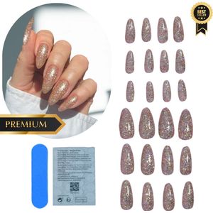 GUAPÀ® Plaknagels | 24 stuks valse nagels | Press On Nails | Zelfklevende Plaknagels | Nepnagels | Kunstnagels | Compleet plaknagels starterspakket | Nagels stickers | 24 stuks plaknagels French Manicure Goud Glitters