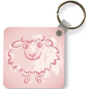 Sleutelhanger - Een illustratie van een schaap in het roze - Plastic - Rond - Uitdeelcadeautjes
