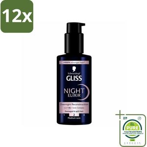 Gliss - Haarserum - Night Elixer Overnight Reconstruction - Tegen Gespleten Haarpunten - 100 ml - Voordeelverpakking - 12 stuks - Haar serum - Nacht serum