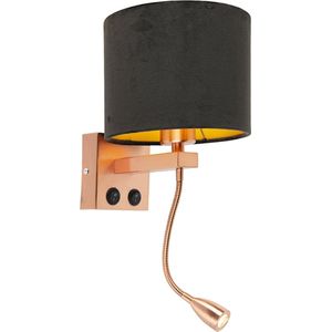 QAZQA brescia combi - Moderne Wandlamp met flexarm voor binnen - 1 lichts - D 210 mm - Zwart Goud - Woonkamer | Slaapkamer | Keuken