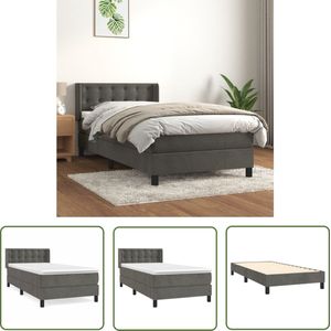 The Living Store Boxspring met matras fluweel donkergrijs 90x190 cm - Boxspringbed - Fluweel Bed - Donker Grijs Bed - Verstelbare Hoofdbord - Pocketvering Matras