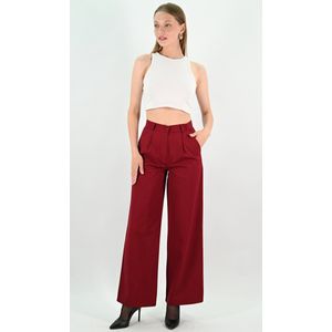 YesMooi - Wijde Broek met Hoge Taille - %100 Katoen - Bordeaux - S (36)