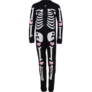 Meisjes onesie Halloween pyjama skelet met glow in the dark 98/104