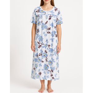 Dames nachthemd lang model met lange mouwen 6990 130CM Double Jersey M wit/groen