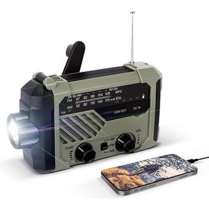 Noodradio Zonne-energie AM/FM Zwengelradio 2000 mAh Powerbank USB-oplaadbaar - Handslinger Dynamo Ledlamp Leeslamp SOS-alarm - Outdoor Wandelen Camping Survival