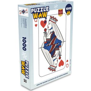 Puzzel Rood met blauwe illustratie van een harten koningin - Legpuzzel - Puzzel 1000 stukjes volwassenen