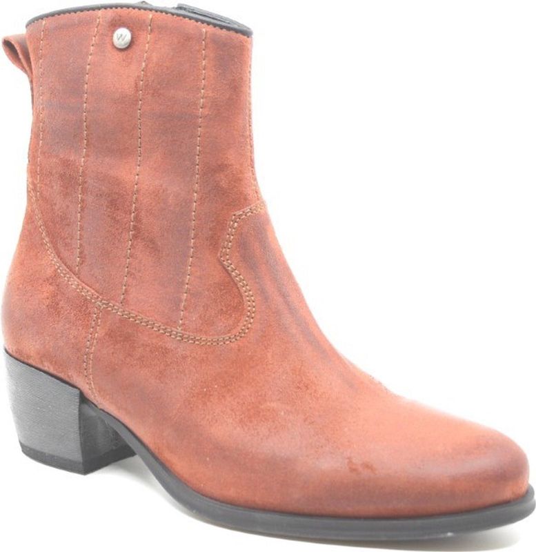 Wolky, LUBBOCK Brushed, 0287845 434, Roodbruine stoere dames westernboot met rits en uitneembaar voetbed