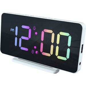 Caliber Slimline - Wekker - Digitale Wekker - Twee alarmen - Groot Dimbaar Meerkleurig LED Display - USB Oplader - Wit (HCG024)