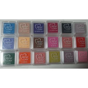 18 pack - set Flora - stempelkussen klein 3x3 cm - versacolor - tsukineko - pigmentinkt zuurvrij - inktkussen small - permanent na drogen op papier