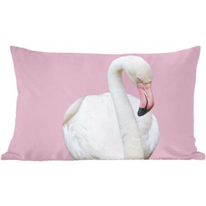 Sierkussens - Kussen - Witte flamingo - 50x30 cm - Kussen van katoen