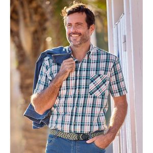 ATLAS FOR MEN - Geruit overhemd van wafelstof - Heren - Verkrijgbaar in grote maten - L