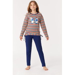 Woody pyjama meisjes/dames - multicolor gestreept - schaap - 222-1-BSL-S/921 - maat 128
