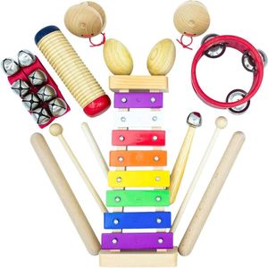 Muziekinstrumentenset van hout voor kinderen vanaf 3 jaar met xylofoon - 16 TGL - liefdevol ontwikkelde houten muziekinstrumenten - houten muziekspeelgoed