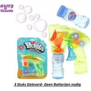Happy Trendz® - 3 x Bellenblaas Pistool Geen Batterijen Nodig - Met licht - Met Bubbles 60 ml - verschillende kleuren geleverd