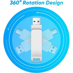 4TB 3-in-1 USB-stick | USB-C-interface | Externe opslag | Dubbele geheugenmodules | USB 3.1 | Plug-and-play | Universeel
