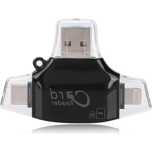 4 in 1 kaartlezer voor camera's en telefoons - zwart - USB - draagbaar - compatibel met diverse computersystemen