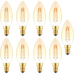 LED VINTAGE E14 Filament kaarslamp - ⌀ 35 mm – Dimbaar – 9-pack C35 led lampen