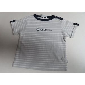 T shirt korte mouw - Meisje - Streepje Grijst / wit en afgewerkt met marine - 12 maand 80