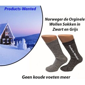 4-Paar Norweger de Orginele Wollen Sokken in Zwart en Grijs 43-45