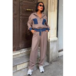 Sobe- Dames Trainingspak - Loungewear- Joggingspak - Sport kleding Met Ritssluiting- Jean- Modal Bruin Maat M