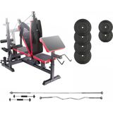 Halterbank INC. 50 kg GEWICHTEN - Sportbank - Fitnessbank + halterschijven + Halterstang curl + Halterstang recht + 2 Dumbbell stangen - multifunctioneel - volledig instelbaar