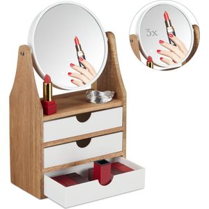 Relaxdays make up organizer met spiegel - 3 lades - sieraden opbergen - make up spiegel