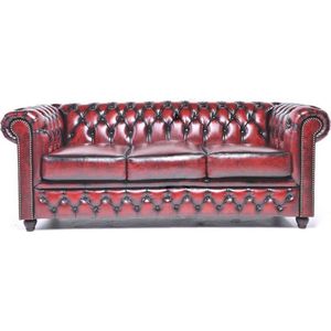 Chesterfield Bank Original Leer | 3-zits | Antiek Rood | 12 jaar garantie