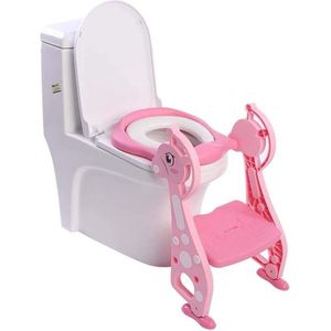 Roze toiletbril voor kinderen - trainingsbril voor meisjes - kindertoiletbril met instelbare pedaalhoogtes - 39 x 36 cm .