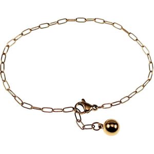Armband Dames - 14K Geel Goud Verguld RVS - Paperclip Schakelsarmband - Armband met Bol Hanger - Verstelbaar Armband