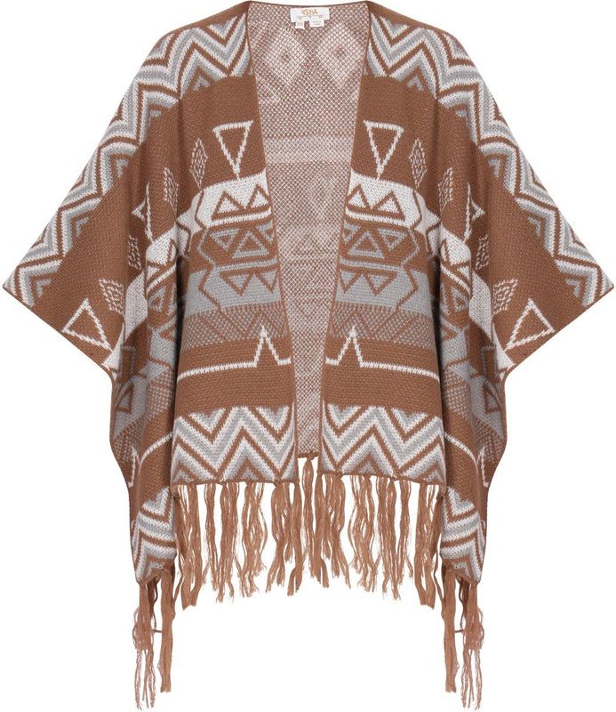 usha - Poncho - Geometrisch Patroon - Open Voorkant - Relaxed Silhouet