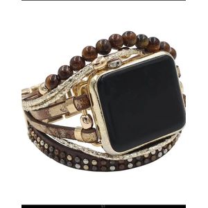 Apple Watch bohemian horloge bandje 42/44/4 5mm Ibiza stijl Leer Hout Staal
